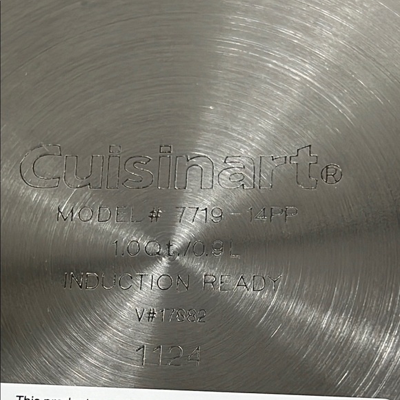 Cuisinart 1 Qt Sauce Pan Glass Lid Stainless Steel Chefs Classic #7719-14PP NEW - Picture 8 of 9